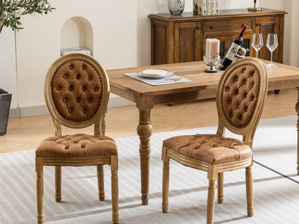 French Style Solid Wood Frame Antique Painting, Hand-Pulled Buckle Decoration Artificial Dining Chair With Nailhead Trim, Wood Legs