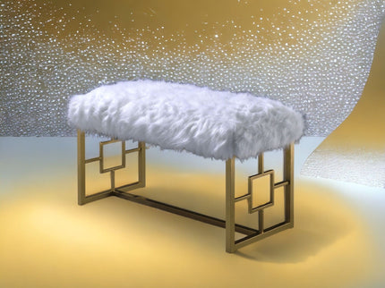 Bagley II - Bench Faux Fur - White / Gold