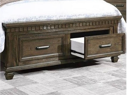 Queen Size Bed With Upholstered Headboard And Footboard Drawers - Brown