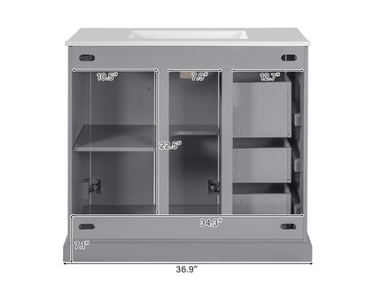 Bathroom Vanity With Sink, Soft Close Doors, Adjustable Shelf & 3 Drawers