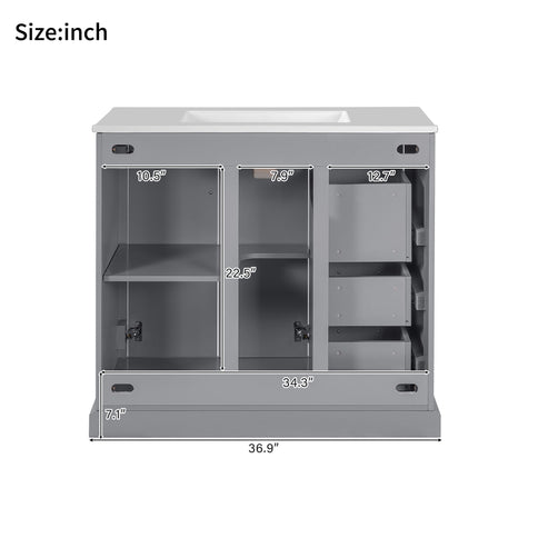 Bathroom Vanity With Sink, Soft Close Doors, Adjustable Shelf & 3 Drawers