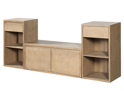 Entryway Storage Bench With Cushion, Drawers & Open Shelves