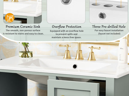Bathroom Vanity, Modern Bathroom Cabinet With Sink Combo Set, Bathroom Storage Cabinet With A Soft Closing Door And 3 Drawers, Solid Wood Frame