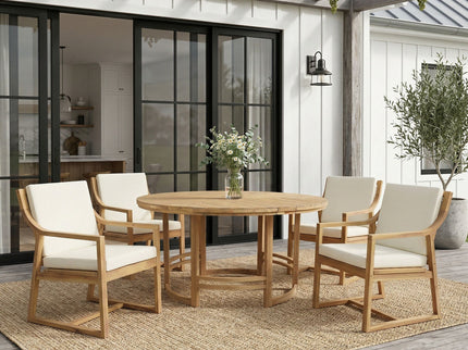 5 Piece Outdoor Dining Set, Patio Table And Chairs With Umbrella Hole
