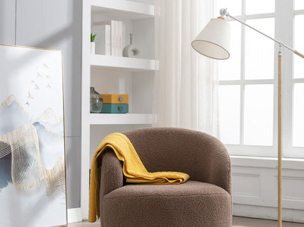 Teddy Fabric Swivel Accent Armchair Barrel Chair With Powder Coating Metal Ring