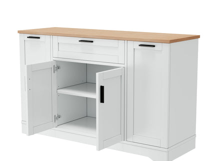 Sideboard With Extendable Table, Adjustable Shelves, 3 Tier Pull Out Rack - White