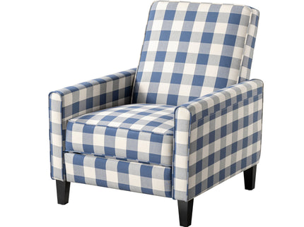 Buffalo Plaid Push Back Recliner Chair For Living Room - Blue / White