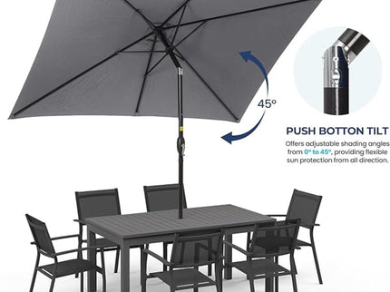 Rectangular Patio Umbrella With Crank Tilt, Polyester UV-Resistant Canopy