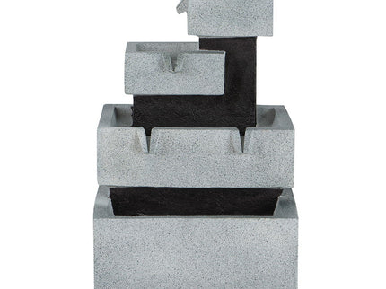 Decorative 4 Tier Block Fountain With Light, For Indoor And Outdoor - Black / Gray