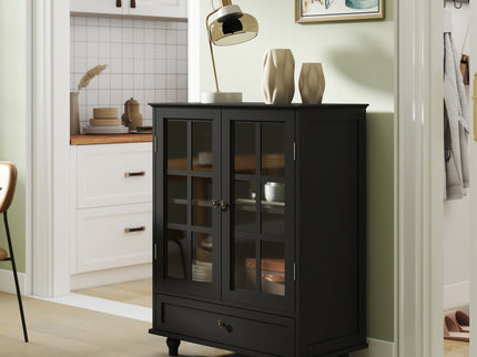 Minimalist Buffet Cabinet With Double Glass Doors And Drawer