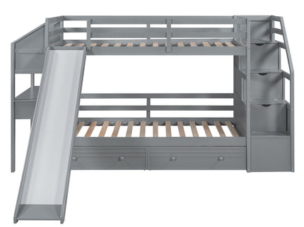 Bunk Bed With Storage Staircase, Slide, Desk, Drawers, And Shelves
