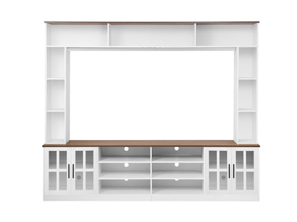 Wall Unit Entertainment Center With Bookshelves For TVs Up To 80", Tempered Glass Doors And Adjustable Shelves