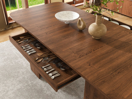 Dining Table With Drawers & Open Storage - Walnut