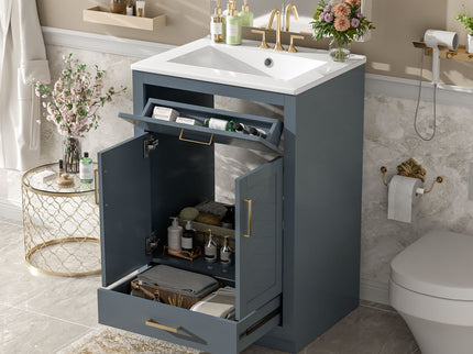 Modern Bathroom Vanity With Integrated Ceramic Sink, 2 Door Cabinet With Tip-Out Drawer