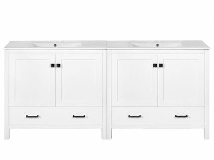 Bathroom Vanity With Sink, Soft Close Doors, Double Storage Shelves & Divided Drawer Ample Storage - White