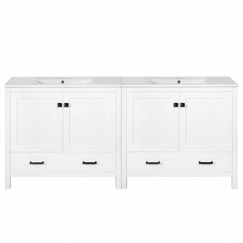 Bathroom Vanity With Sink, Soft Close Doors, Double Storage Shelves & Divided Drawer Ample Storage - White