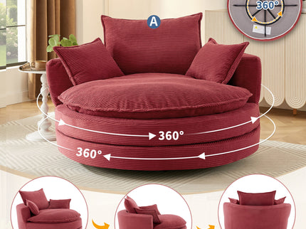 360° Swivel Accent Barrel Chair With Dual Layer Cushion And 3 Removable Pillows
