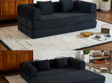 Convertible Sleeper Sofa Bed With Cylindrical Pillow, With Fixed Shape Frame
