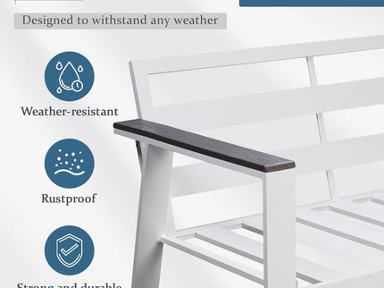 All Weather Patio Loveseat With Armrests & Angled Backrest - White / Gray
