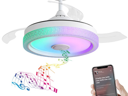 Invisible Ceiling Fan With Remote Control And 36W LED Light, 120V DC Motor, 3 Blades - White