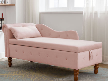 Chaise Lounge Indoor, Lounge Chair For Bedroom With Storage & Pillow, Modern Upholstered Rolled Arm Chase Lounge For Sleeping With Nailhead Trim For Living Room Bedroom Office