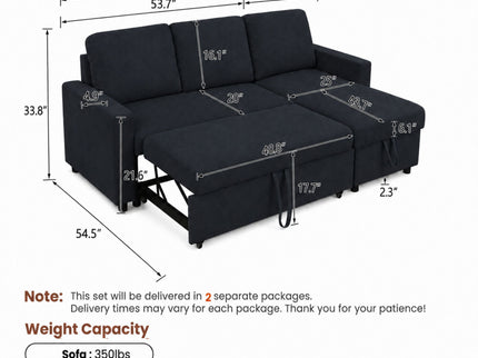 L - Shaped Convertible Sofa Bed With Storage Chaise