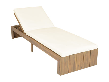 Adjustable Outdoor Chaise Lounge Patio Recliner - Beige / Light Teak