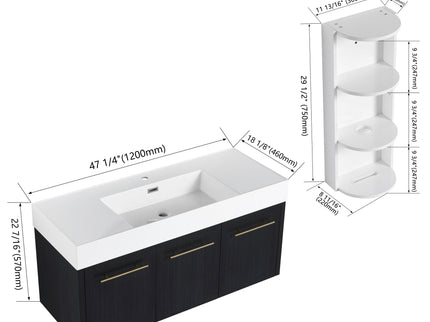 Modern Wall Mounted Bathroom Vanity With Thick Edge Resin Sink And Storage Rack