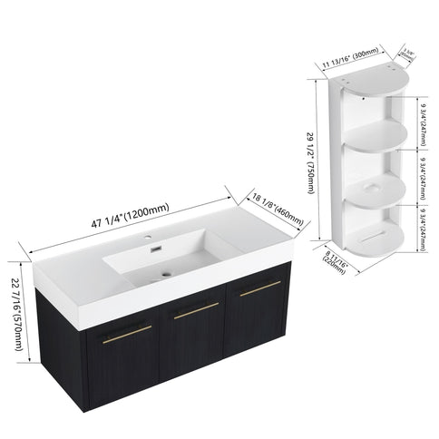 Modern Wall Mounted Bathroom Vanity With Thick Edge Resin Sink And Storage Rack