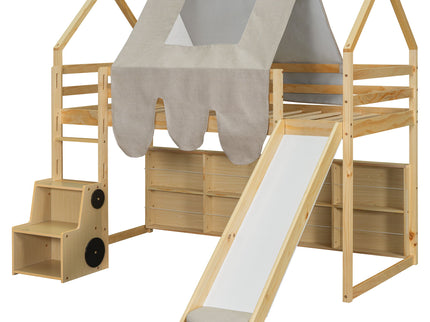Loft Bed With House Shaped Frame And Tent