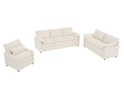 Modern Sofa Set With Double Layer Cushion And Side Storage Pockets