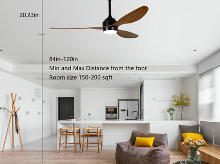 Ceiling Fan With Lights Quiet DC Motor 3 Blade Ceiling Fans 6 Speed Levels, Reversible Ceiling Fan - Matte Black / Wood