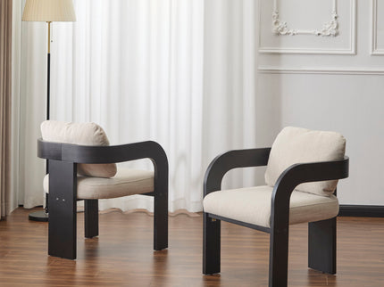 Dining Chairs With Pillow Back (Set of 2) - Beige / Black