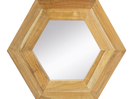 Hexagon Mirror With Natural Wood Frame, Wall Decor For Living Room Bathroom Hallway