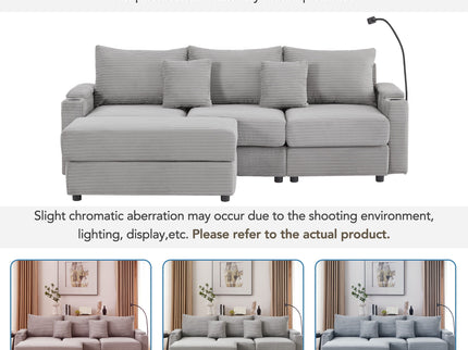 Modern Style Loveseat Sofa Sectional Sofa Couch With Storage Space, A Movable Ottoman, Two USB Ports, Two Cup Holders, A Phone Holder For Living Room