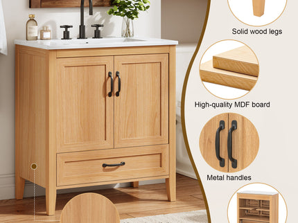 Elegant Fluted Bathroom Vanity With Sink, Soft Close Doors & Drawer
