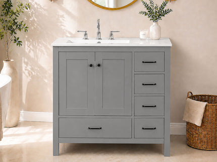 Bathroom Vanity With Sink Combo, 2 Soft Close Doors And 5 Drawers
