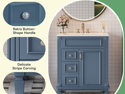 Bathroom Vanity With Sink, Compact Cabinet & 2 Drawers And Adjustable Shelf