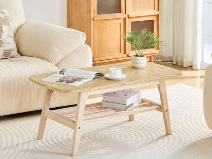Coffee Table With Double Layer Storage For Living Rooms - Wood