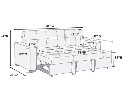 Sectional Sofa Pull Out Bed Upholstered Tufted Convertible Couch - Black