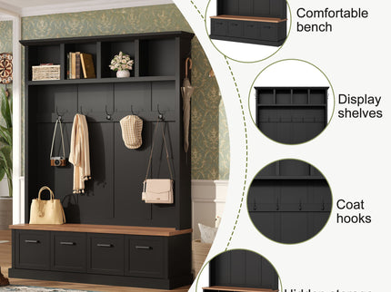 Hall Tree With Storage Bench Mudroom Coat Rack With 6 Hooks