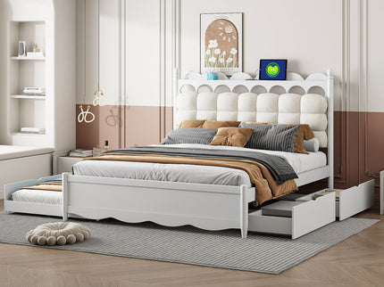 Storage Platform Bed, With 2 Big Drawers, Trundle, One Set Of Sockets & USB Ports
