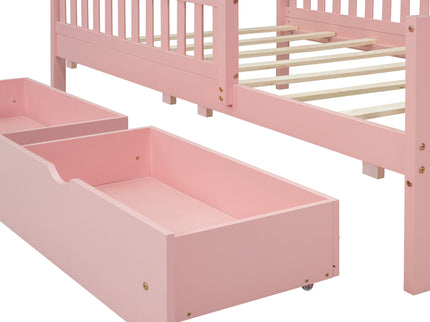 Platform Bed With Guardrails On Both Sides And 2 Storage Drawers