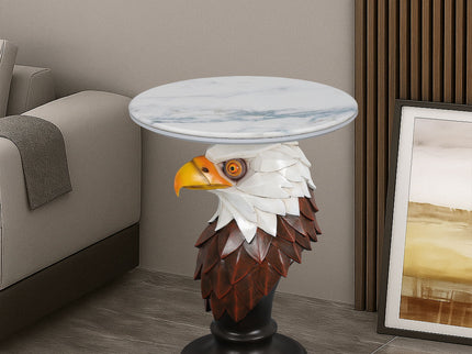 Eagle Head Accent Table, Animal Statue End Tables For Living Room - Brown / Antique White