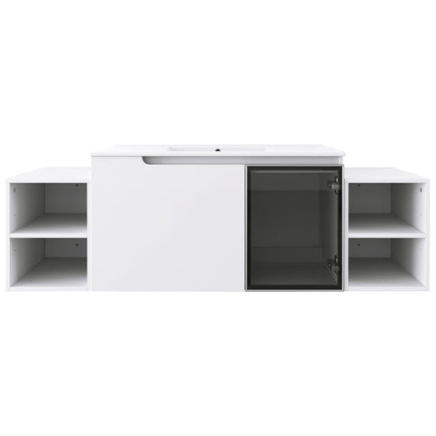 Wall Mounted Bathroom Vanity With Sink, Cabinet & Half Door
