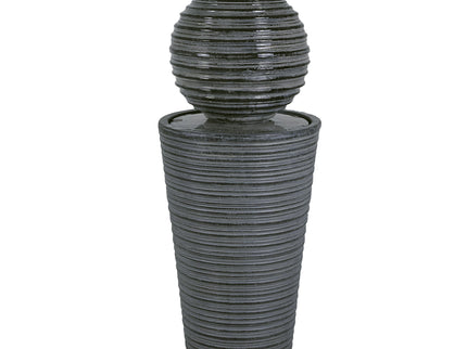 31.5" Tall Striped Column Fountain With LED Light Design For Outdoor Spaces - Gray
