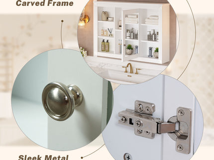 Wall Mounted Bathroom Storage Cabinet With Mirror, Medicine Cabinet With 6 Open Shelves And Adjustable Interior - White