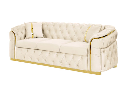 Button Tufted Couch With 2 Pillows, 3 Seater Luxury Chesterfield Sofa