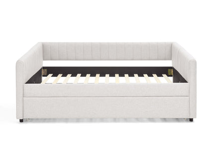 Upholstered Daybed With Trundle With Vertical Stripes