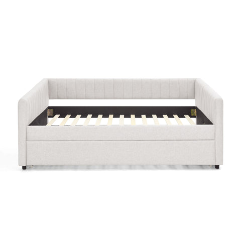 Upholstered Daybed With Trundle With Vertical Stripes